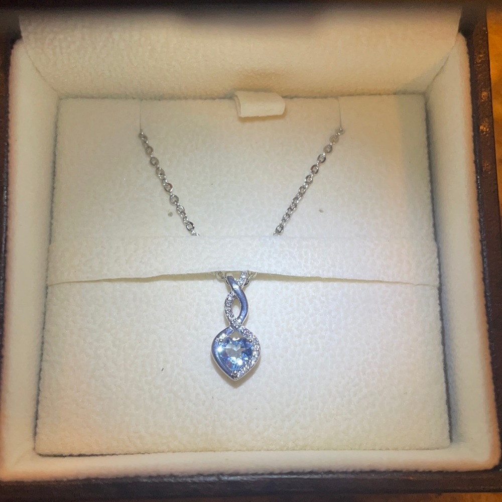 ANGARA Aguamarine Infinity Heart Pendant with Diamonds